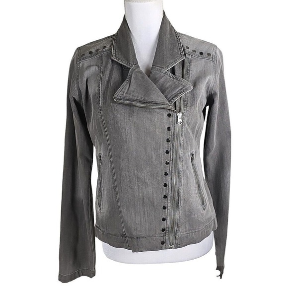 Rock 47 By Wrangler ~Woman Size M~ Gray Denim Jean Motorcycle Jacket Zip-Up. - Picture 1 of 12